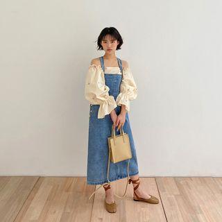 Long Denim Overall Dress Blue - One Size