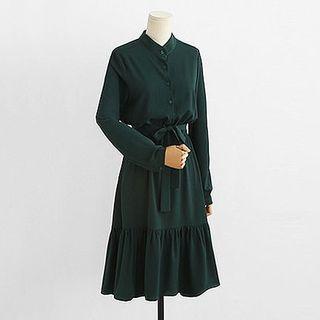 Long-sleeve A-line Dress With Sash