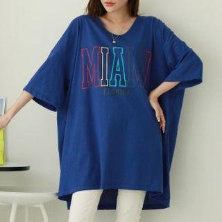 U-neck Letter Oversized T-shirt