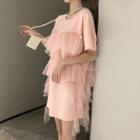 Mesh Ruffled-trim T-shirt Dress