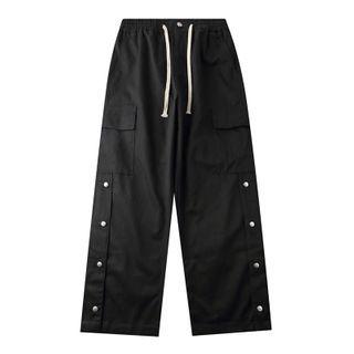 Button-accent Wide Leg Cargo Pants