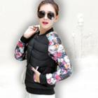 Floral Panel Padded Buttoned Baseball Jacket