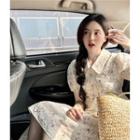 Short-sleeve Floral Collated Midi A-line Dress
