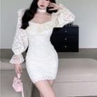 Long-sleeve Off-shoulder Lace Mini Bodycon Dress