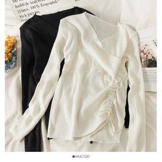 Drawstring-side V-neck Knit Top In 5 Colors