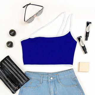 Contrast Trim One-shoulder Crop Tank Top