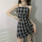 Strappy Plaid A-line Dress / Necklace