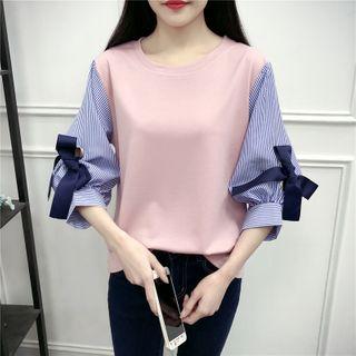 Striped Panel Lantern-sleeve Sweatshirt
