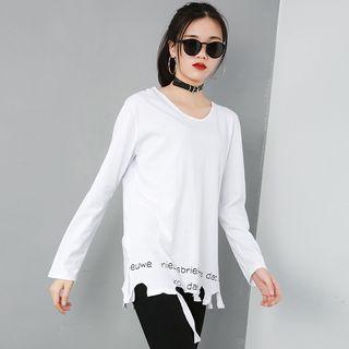 Asymmetric Hem Letter Knit Top White - One Size