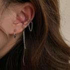 Set Of 3: Fringed Ear Cuff + Hoop Earring Set Of 3 - Silver - One Size