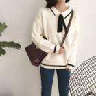 Loose-fit Collared Bow Knit Sweater