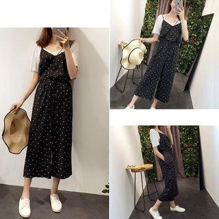 Dotted Spaghetti Strap Jumpsuit Black - One Size