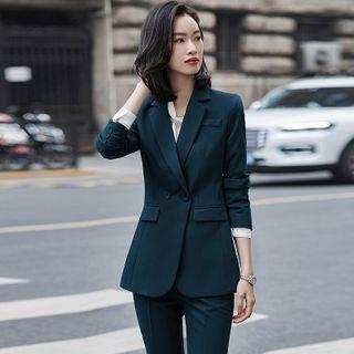 Plain Blazer / Dress Pants / Tie-neck Blouse / Set
