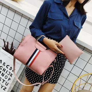 Set: Faux Leather Handbag With Shoulder Strap + Zip Pouch