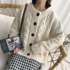 Crew-neck Cable Knit Cardigan