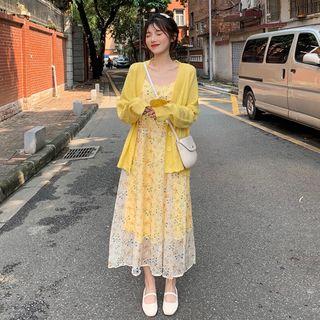 Spaghetti Strap Midi Floral Dress / Cardigan
