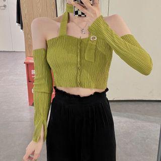 Arm Sleeve Off-shoulder Halter Tube Top Green - One Size