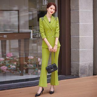 Rhinestone Double-breasted Blazer / Cropped Boot-cut Pants / Set