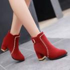 Block-heel Velvet Short Boots