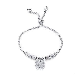 Fashion And Romantic Four-leafed Clover Bead 316l Stainless Steel Bracelet With Cubic Zirconia Silver - One Size