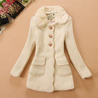 Fluffy Collared Plain Coat