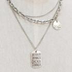 Alloy Lettering Tag Pendant Layered Necklace Silver - One Size