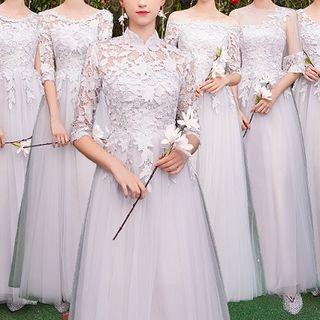 Lace Panel A-line Mesh Evening Gown (various Designs)