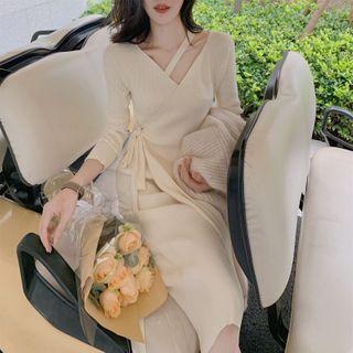 Tie-strap Knit Midi Bodycon Dress