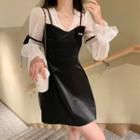 Mock Two-piece Puff-sleeve Bow Dress
