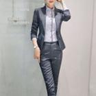 Plaid Single-button Blazer / High-waist Cropped Skinny Pants / Skirt / Set
