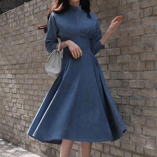 Plain Mock Neck Midi Dress