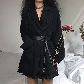 Set: Long-sleeve Mini A-line Dress + Belt