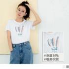 Leaf-print Short-sleeve Round Neck T-shirt