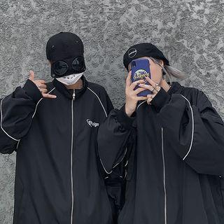 Couple Matching Contrast Trim Oversize Zip Jacket