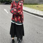 Set: Pattern Knit Sweater + Skirt Red - One Size