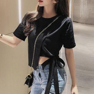 Short-sleeve Irregular Tie-waist Cropped T-shirt