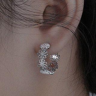 Flower Alloy Open Hoop Earring 1 Pc - Silver - One Size