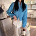 Mock-neck Cropped Knit Zip-up Jacket