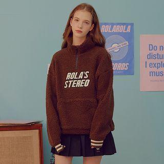 Zip-front Letter Patch Fleece Top Brown - One Size