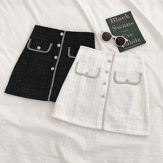 Plaid Tweed Single-breasted A-line Skirt