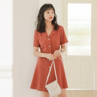 Short-sleeve Notch Lapel Mini A-line Shirtdress