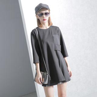 Pleated-panel Elbow-sleeved Top