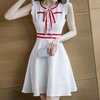 Contrast Trim Sleeveless Ruffled A-line Dress