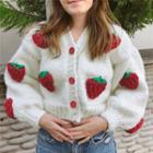 Strawberry-accent V-neck Cropped Cardigan