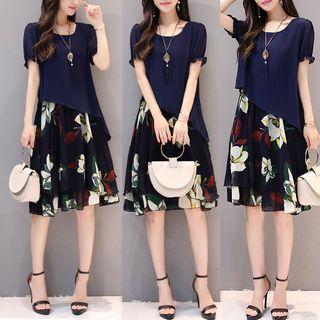 Short-sleeve Floral Print Panel Dress
