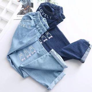 Rabbit Embroidered Straight Fit Jeans