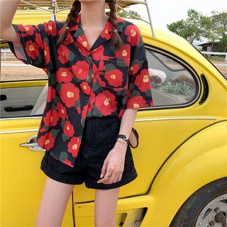Floral Elbow-sleeve Shirt / High-waist Harem Pants