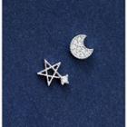 925 Sterling Silver Rhinestone Moon & Star Earring 1 Pair - Silver - One Size