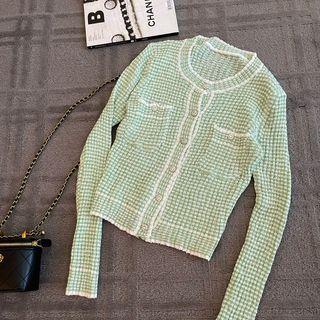 Rhinestone Button Cardigan Green - One Size