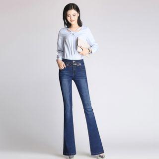 Embroidered Bell-bottom Jeans